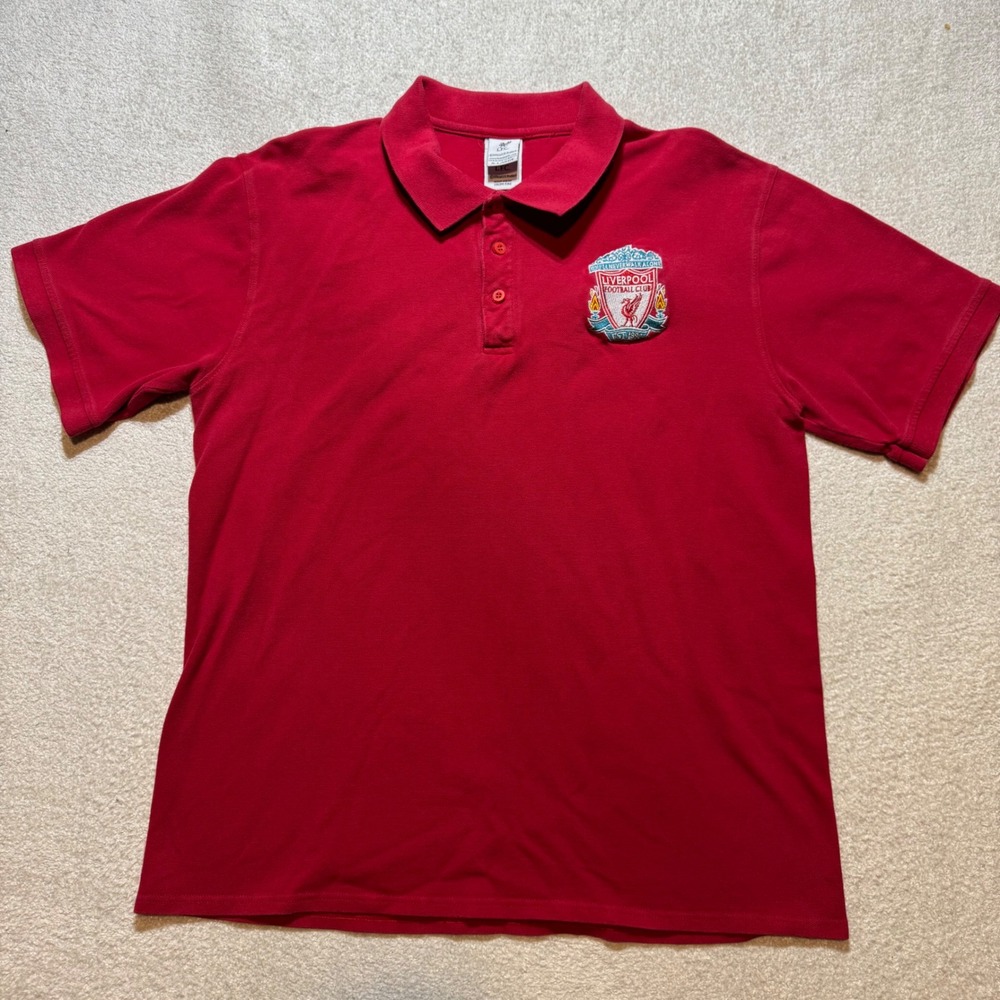 Liverpool FC Polo Shirt Men XL Red Official LFC Embroidered Crest 100% Cotton